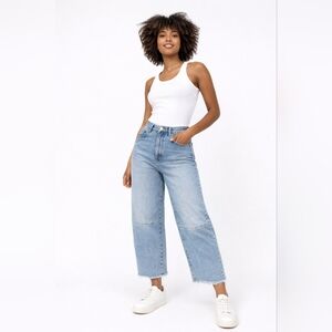 Just Black Denim High Rise Barrel Straight Jeans Raw Hem Light Wash Size 29